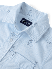 Chemise boutonnée en popeline à motifs lapins « Papa et moi » pour garçons
