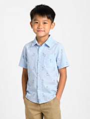 Chemise boutonnée en popeline à motifs lapins « Papa et moi » pour garçons