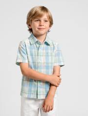 Chemise à carreaux en popeline boutonnée pour garçon