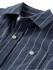 Boys Striped Textured Button Up Shirt