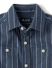 Boys Striped Textured Button Up Shirt