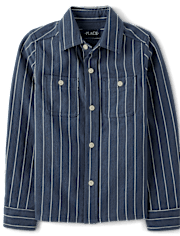Boys Striped Textured Button Up Shirt