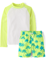 Boys Palm Tree Rashguard Swimsuit