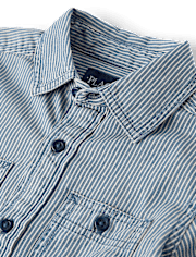 Boys Railroad Stripe Denim Button Up Shirt