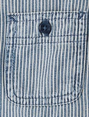Boys Railroad Stripe Denim Button Up Shirt