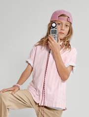 Boys Striped Oxford Button Up Shirt