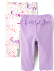 Baby Girls Unicorn Ruffle Leggings 2-Pack