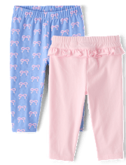 Baby Girls Bow Ruffle Leggings 2-Pack