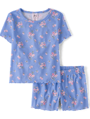 Girls Floral Ribbed Pajamas