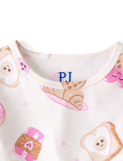 Pyjama en coton ajusté à motifs cœurs pour le petit-déjeuner des filles