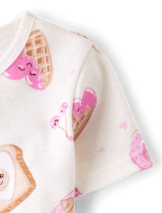 Pyjama en coton ajusté à motifs cœurs pour le petit-déjeuner des filles