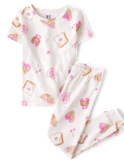 Girls Breakfast Hearts Snug Fit Cotton Pajamas