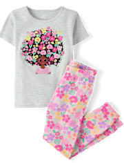 Girls Flower Hair Snug Fit Cotton Pajamas