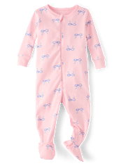Baby And Toddler Girls Bow Snug Fit Cotton Footed One Piece Pajamas