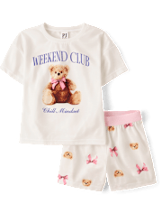 Girls Teddy Bear Bow Pajamas