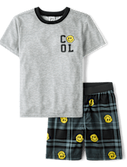 Boys Cool Emoji Plaid Pajamas