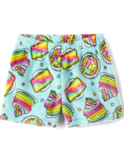 Girls Rainbow Breakfast Pajama Shorts - Cozy Fleece