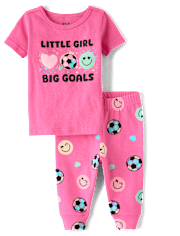 Baby And Toddler Girls Big Soccer Goals Snug Fit Cotton Pajamas