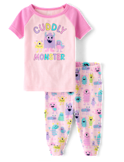 Baby And Toddler Girls Cuddly Monster Snug Fit Cotton Pajamas