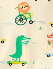 Pyjama en coton ajusté à motif de roues d'animaux pour bébés et petits garçons