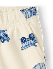 Short de sport en molleton français pour bébés et petits garçons, motif véhicules de chantier