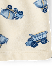 Short de sport en molleton français pour bébés et petits garçons, motif véhicules de chantier