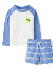 Baby And Toddler Boys Happy Face Rashguard Swim Set