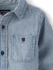 Baby And Toddler Boys Railroad Striped Denim Button Up Shirt