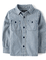 Baby And Toddler Boys Railroad Striped Denim Button Up Shirt