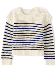 Toddler Girls Striped Flutter Sweater