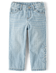 Toddler Girls Applique Bow Slouchy Jeans