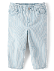 Toddler Girls Railroad Striped Barrel Jeans