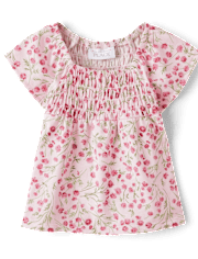 Toddler Girls Floral Smocked Flutter Top