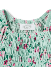Toddler Girls Floral Smocked Flutter Top