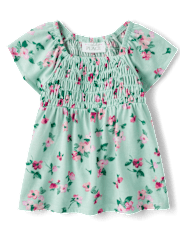Toddler Girls Floral Smocked Flutter Top