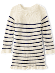 Baby And Toddler Girls Striped Ruffle Sweater Dress