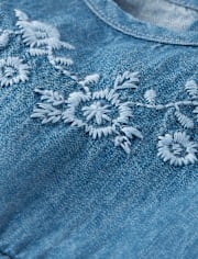 Baby And Toddler Girls Embroidered Floral Chambray Fit And Flare Dress