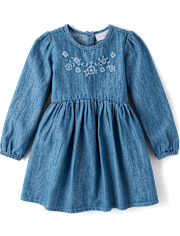 Baby And Toddler Girls Embroidered Floral Chambray Fit And Flare Dress