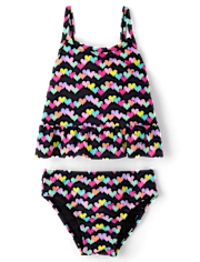 Baby And Toddler Girls Rainbow Heart Peplum Tankini Swimsuit