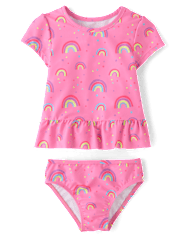 Baby And Toddler Girls Rainbow Peplum Rashguard Swimsuit