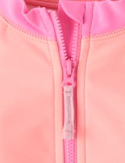 Baby And Toddler Girls Colorblock Half Zip Rashguard One Piece Swimsuit