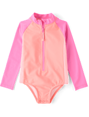 Baby And Toddler Girls Colorblock Half Zip Rashguard One Piece Swimsuit