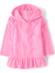 Baby And Toddler Girls Hooded Peplum Terry Swim Cover-Up