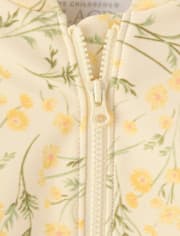 Baby And Toddler Girls Floral Half Zip Rashguard One Piece Swimsuit