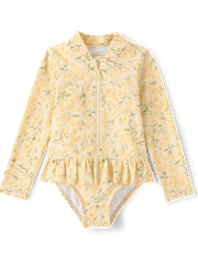 Baby And Toddler Girls Floral Half Zip Rashguard One Piece Swimsuit