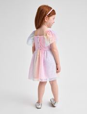 Toddler Girls Rainbow Mesh Flutter Dress