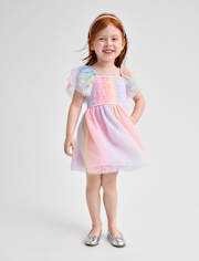 Toddler Girls Rainbow Mesh Flutter Dress