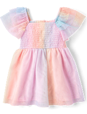 Toddler Girls Rainbow Mesh Flutter Dress