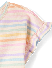 Toddler Girls Rainbow Striped Flutter Tee