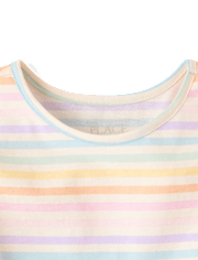 Toddler Girls Rainbow Striped Flutter Tee